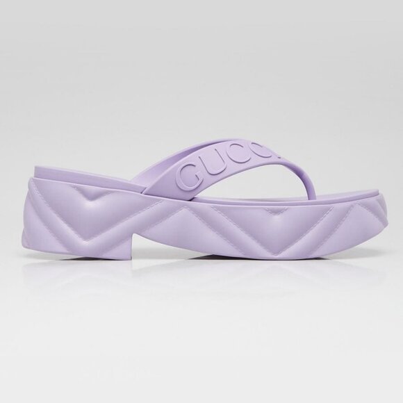 Gucci Purple Embossed Rubber Logo Platform Thong Sandals Size 5.5/36 - Picture 3 of 5